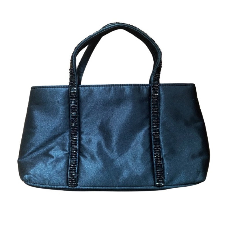Y2K Black Satin Beaded Handle Mini Evening Bag
