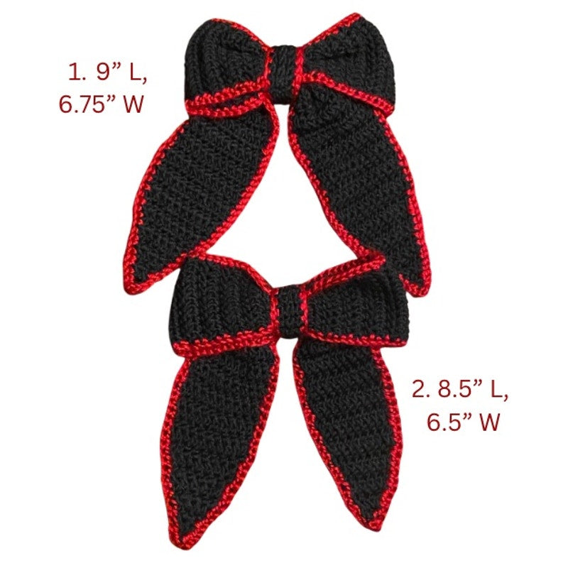 Black Crochet Bow with Red Trim - Handmade Accessory with Removable Clip