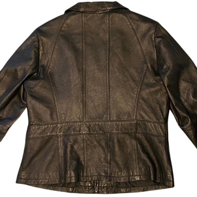 Y2K Unisex Full Zip Black Genuine Leather Jacket (X-Large)