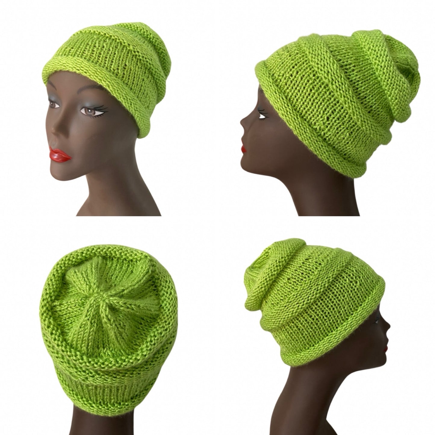Lime Green Slouchy Knit Beanie - OSFM