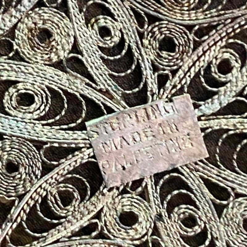 Antique Sterling Silver Oval Floral Filigree Brooch