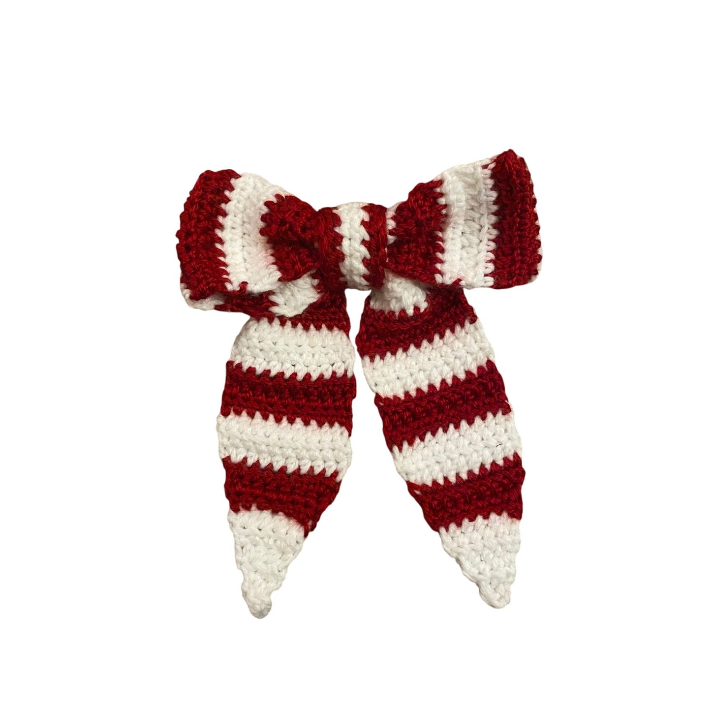 Candy Cane Red & Cream Striped Crochet Bow - Handmade Accessory with Removable Clip
