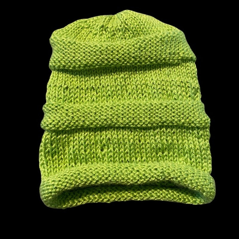 Lime Green Slouchy Knit Beanie - OSFM
