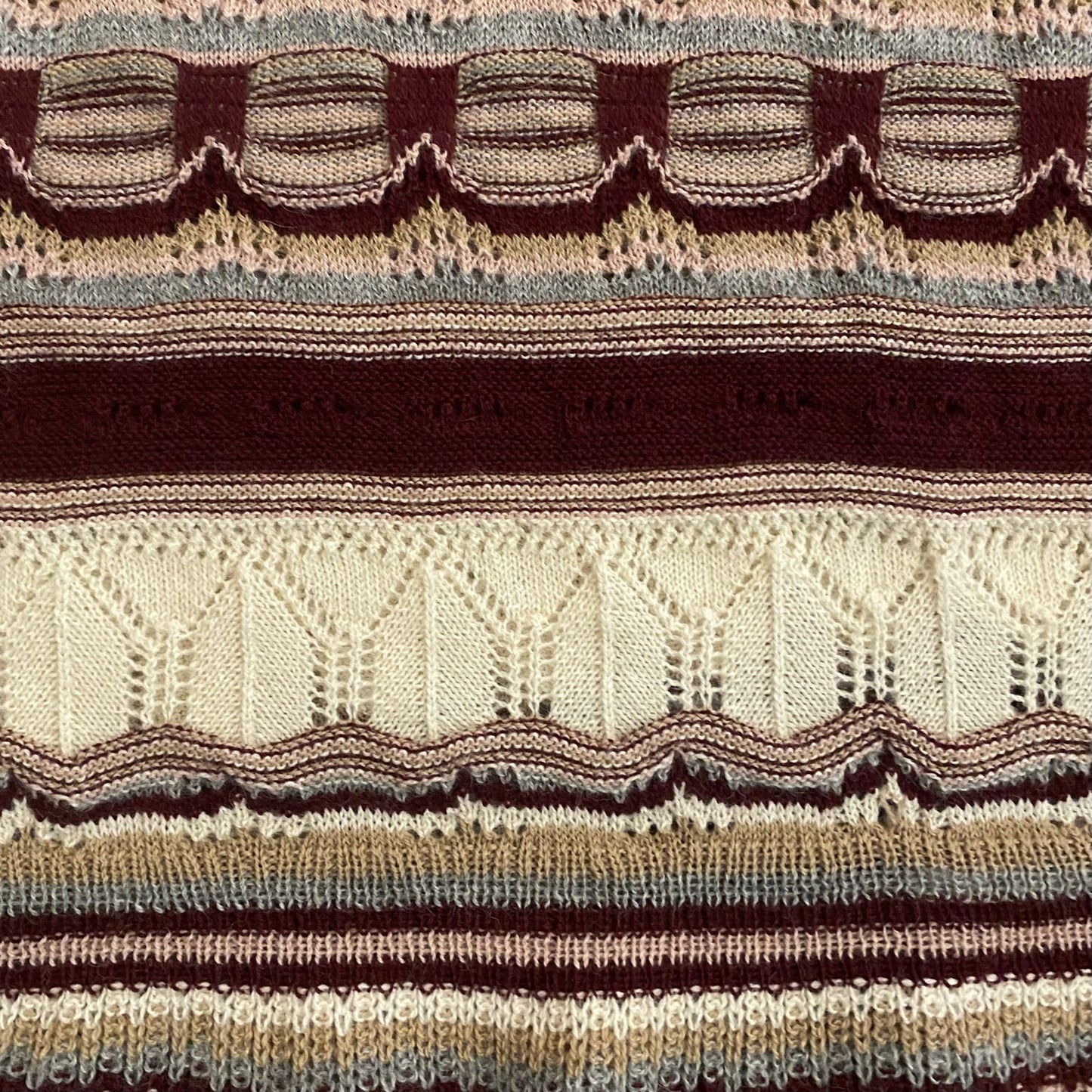 NWT V-Neck Pink/ Burgundy/ Cream/ Striped Baby Alpaca Wool Knit Ruffle Hem Dress (L)