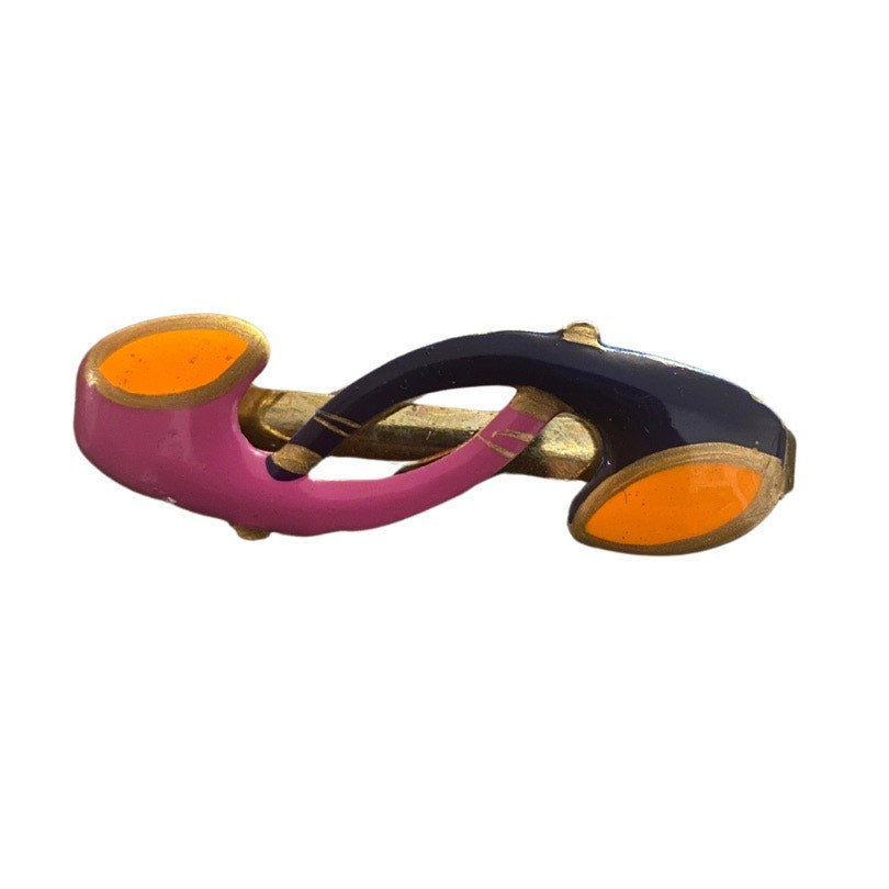 Navy and Magenta Purple Vintage “Peace Pipe” Enamel Tie Clip