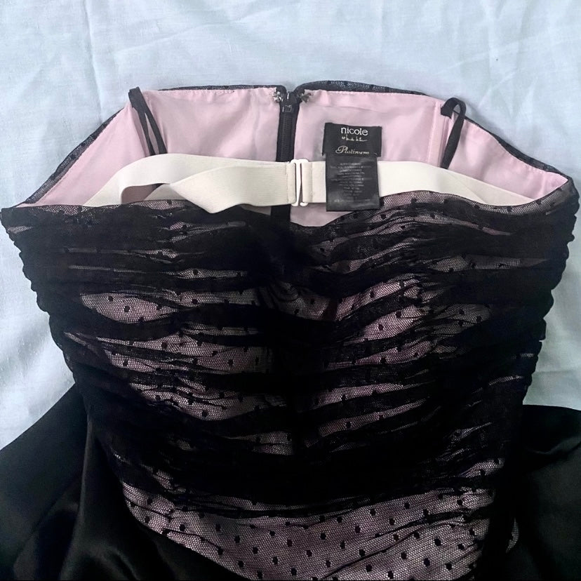 Y2K Baby Pink/Black Asymmetrical Strapless Bubble Hem Dress (8)