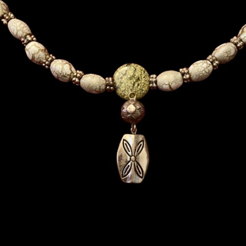 Upcycled Mint Green Marble & Silver Toned Metal Beaded Pendant Necklace