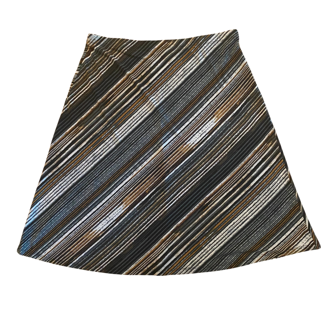 Navy, Brown, and White Diagonal Striped A-Line Skirt (M)