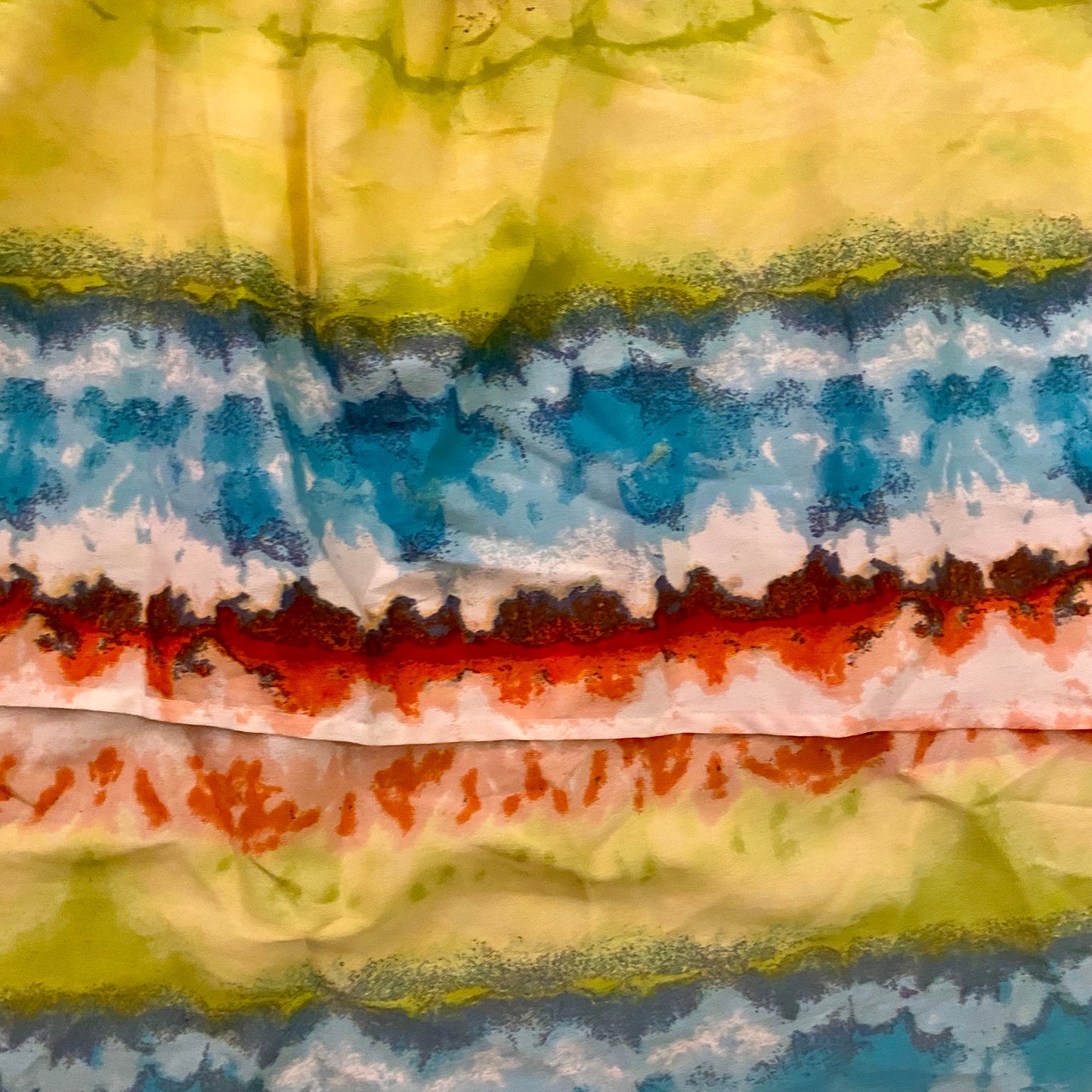 Hi-Low Lime Green/Turquoise/Orange Watercolor Striped Dress (M)