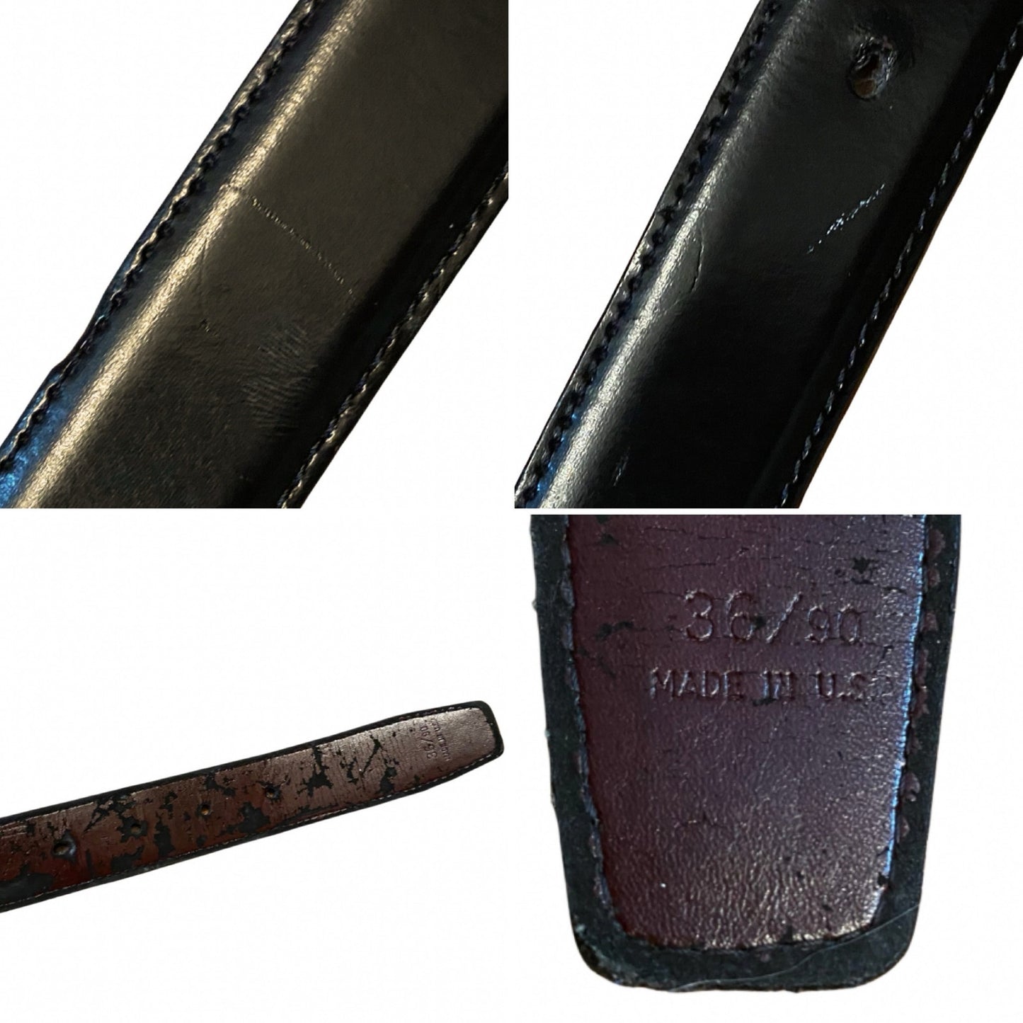 1980’s Men’s Distressed Black/Brown Reversible Faux Leather Belt with Silver Buckle (36/90)