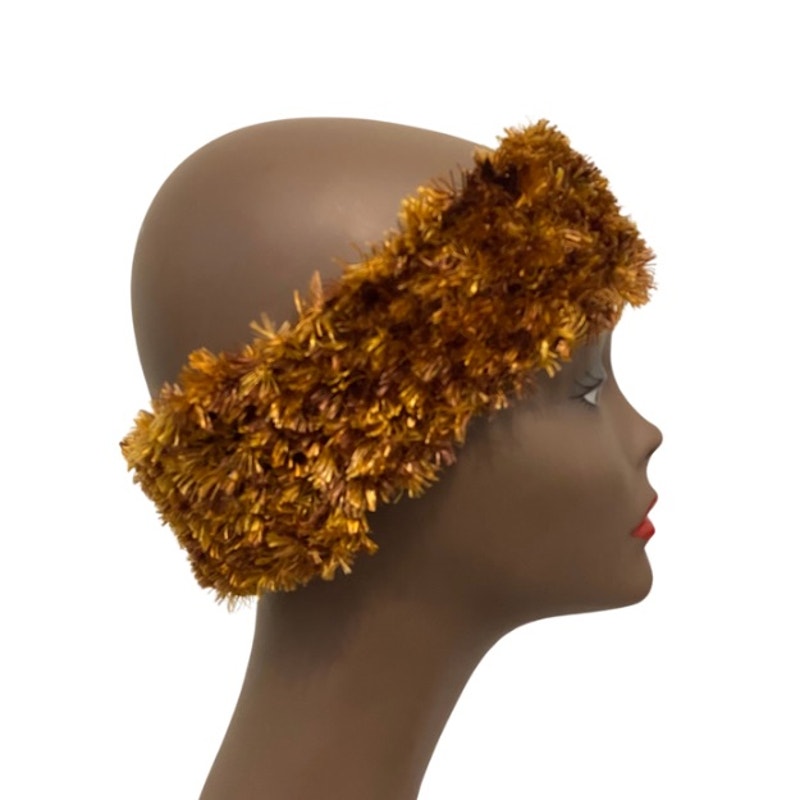 Fuzzy Golden Brown Knit Headband/ Ear Warmer (L)