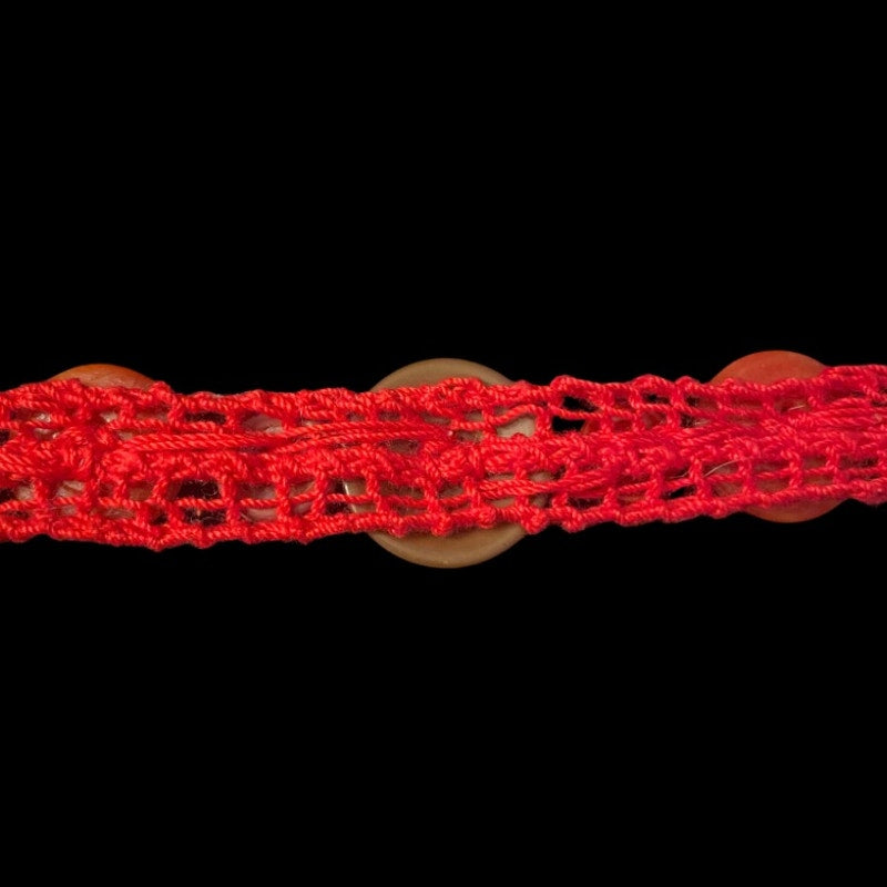 Red/Brown Button Embellished Handknit Cotton Choker Necklace