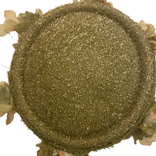 Vintage Textured Chartreuse Grassy Green Flower Pillbox Hat