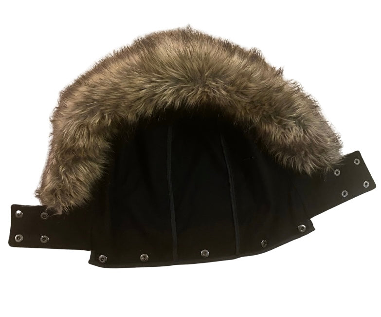 Black Fleece Cape with Removable Faux-fur Trim Hood (S-XXL)