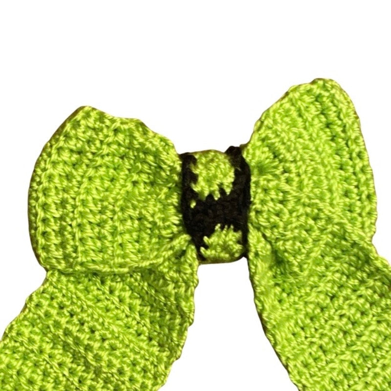 Lime Green/Black Crochet Bow - Handmade Accessory with Removable Clip