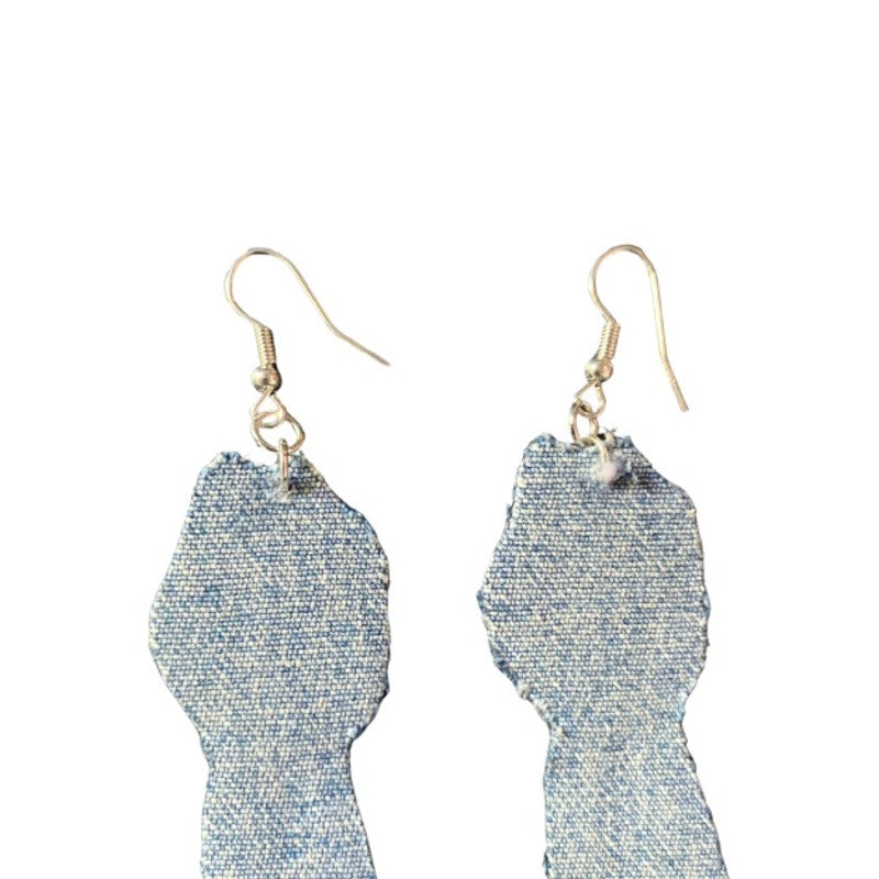 Upcycled Vintage Pink Tulip Embroidered Patch + Denim Earrings