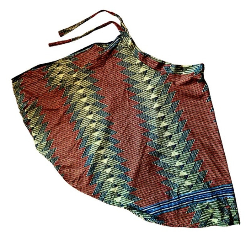 Red, Yellow, Black, and Blue Ankara Print High Side Slit Cotton Sarong Wrap Skirt (OSFM)