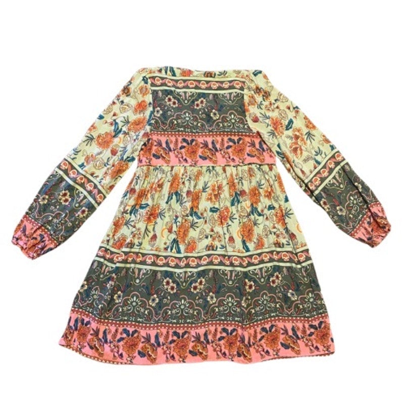 Pink & Blue Patchwork Style Striped Floral Print Long Sleeve Babydoll Dress (4/6)