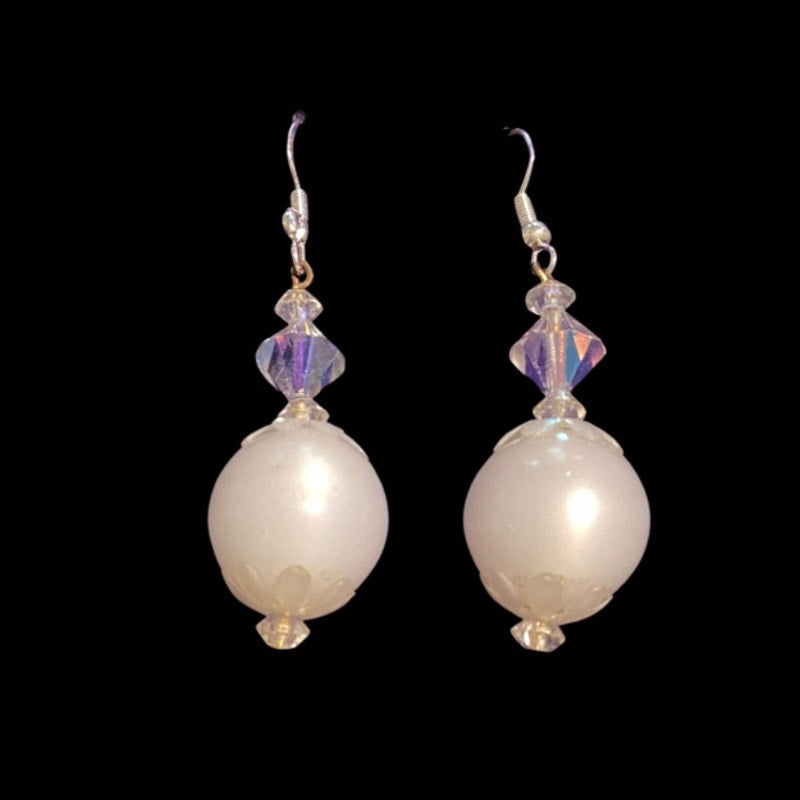 Upcycled Vintage Beaded Mock Crystal and Pearl Drop Earrings