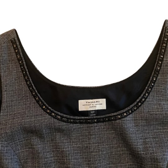 Black Beaded Grey Tweed Jacket & Sleeveless Top Set (10P)