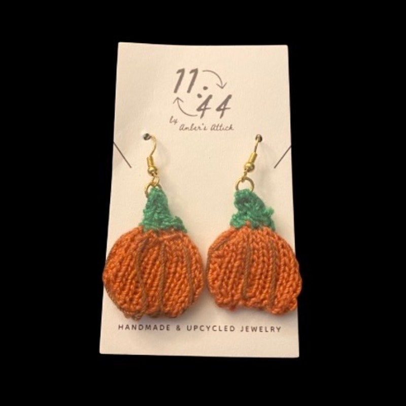 Pumpkin Patch Handknit Cotton Earrings