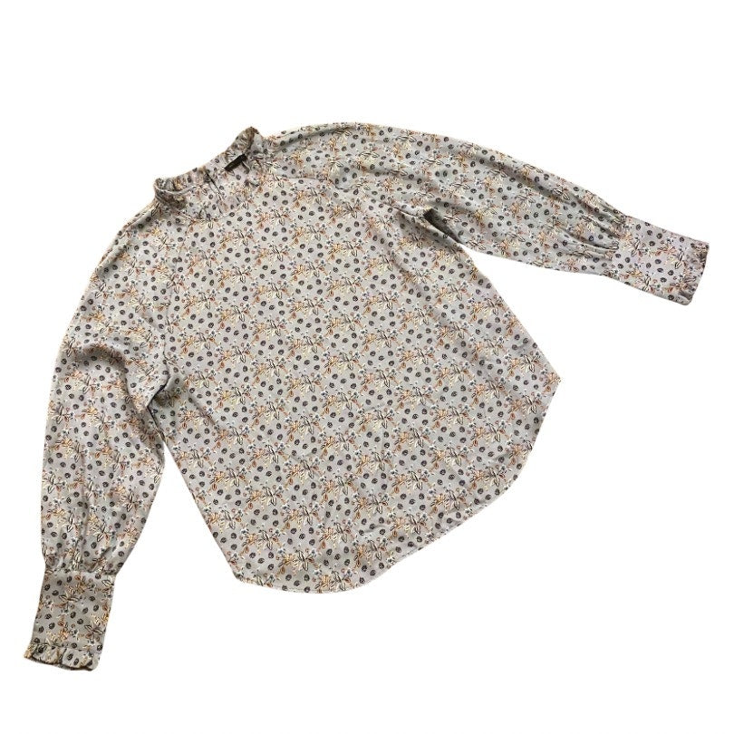 Ann Taylor Ruffle Icy Blue Harvest Floral Print Long-sleeve Blouse (L)