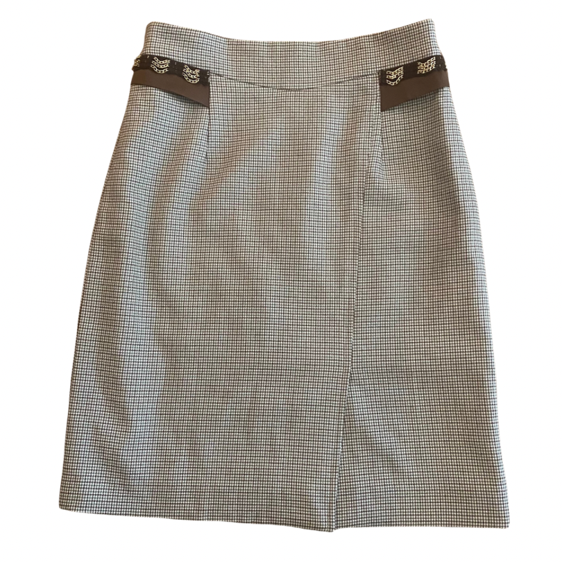 Vintage Green/Brown/White Houndstooth Print Button Down Skirt Suit (Small/Medium)