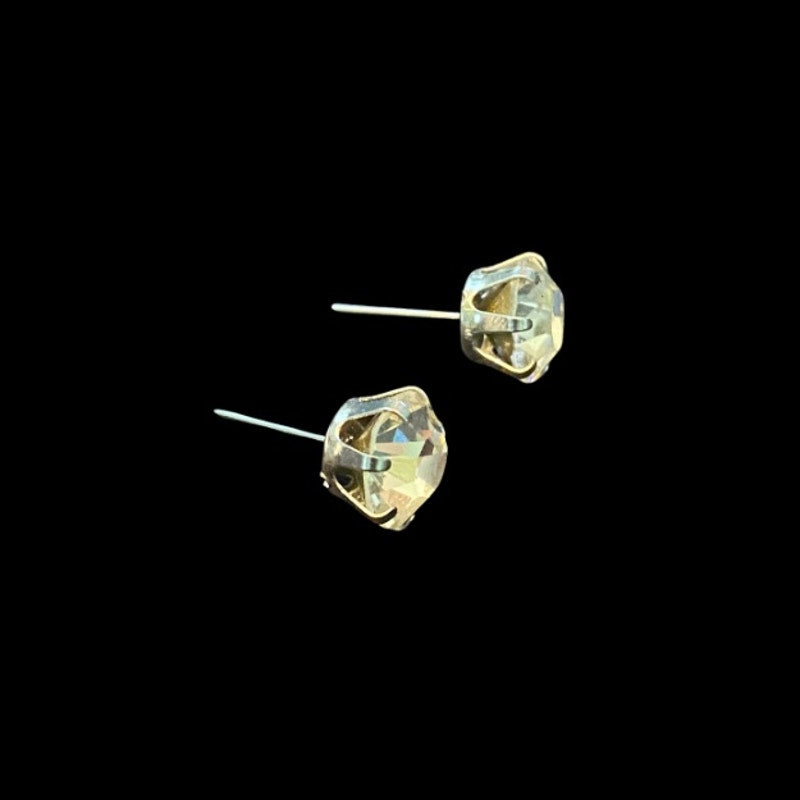 Blue-Tinted Round Diamente Stainless Steel Stud Earrings