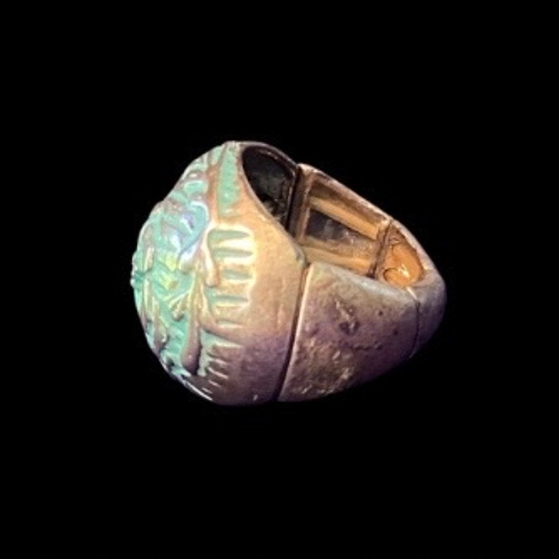 Vintage Turquoise and Silver Etched Flower Stretch Signet Ring (8)