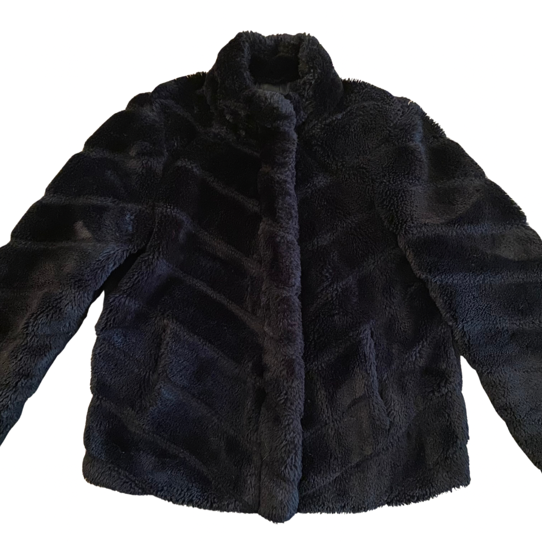 Vintage Black Quilted Faux Fur Jacket (M)