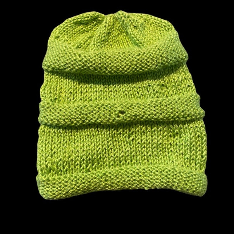Lime Green Slouchy Knit Beanie - OSFM