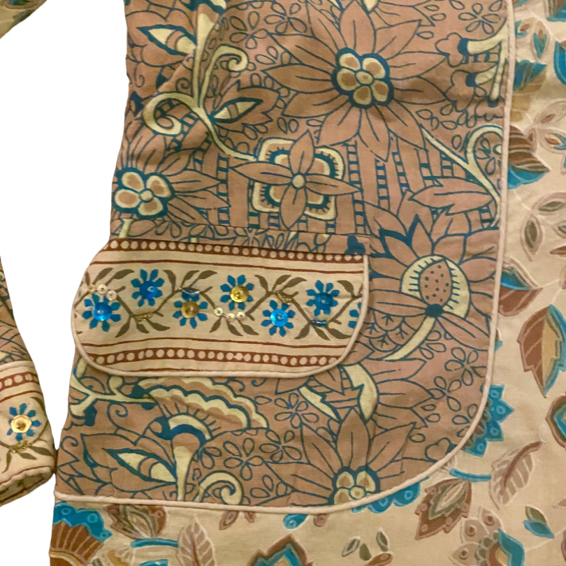 90’s Beige/ Taupe/Blue Floral Sequin Embellished Jacket (L)