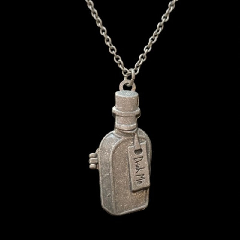 Disney’s Alice in Wonderland Pewter Toned Drink Me Potion Bottle Magnetic Locket Pendant Necklace