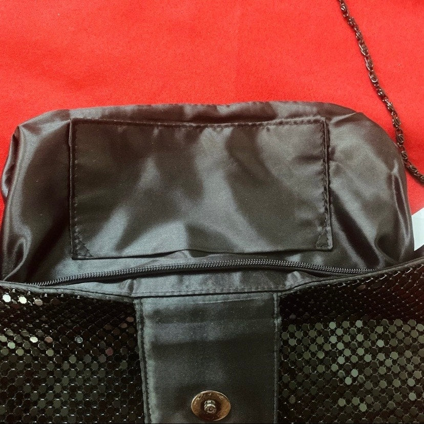Vintage Black Rectangular Metallic Mesh Shoulder Bag