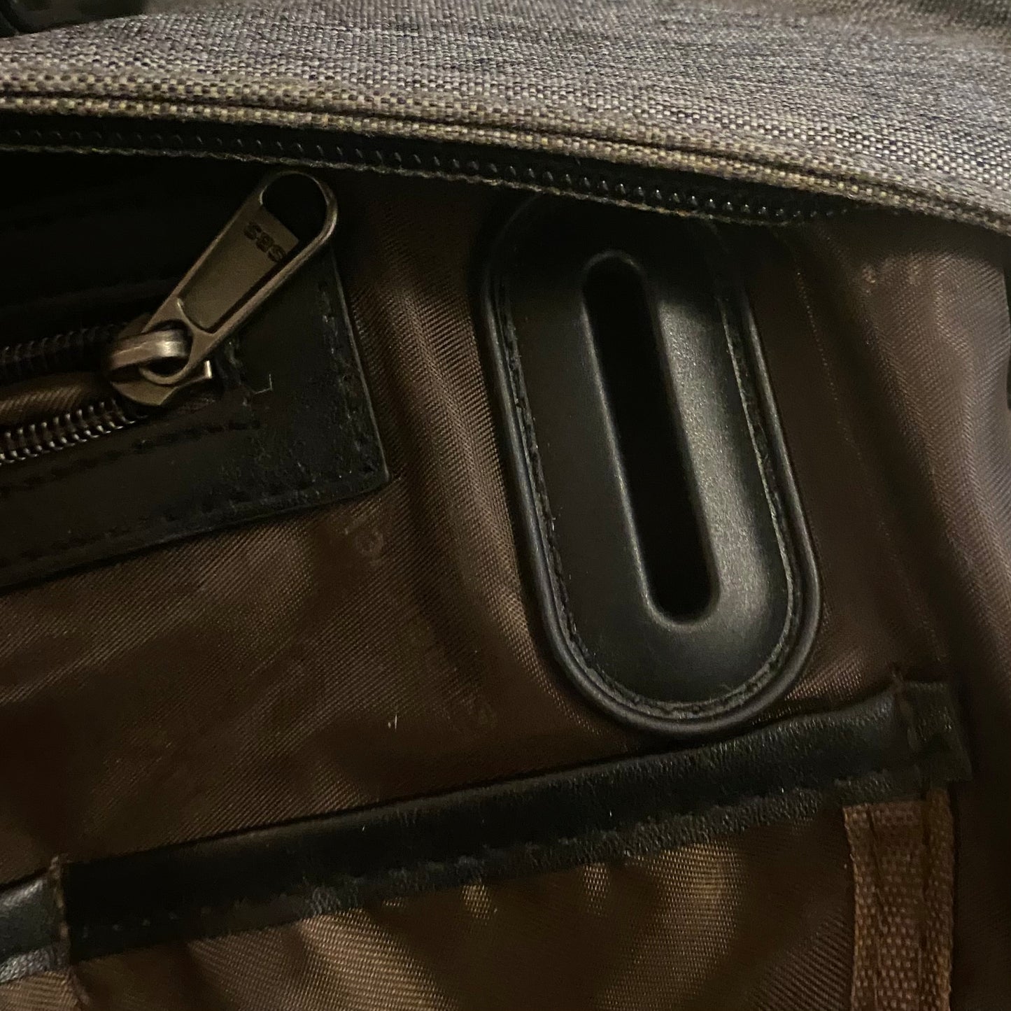 Large Grey Canvas and Black Pleather Laptop/ Work Tote Bag with Detachable Pouch