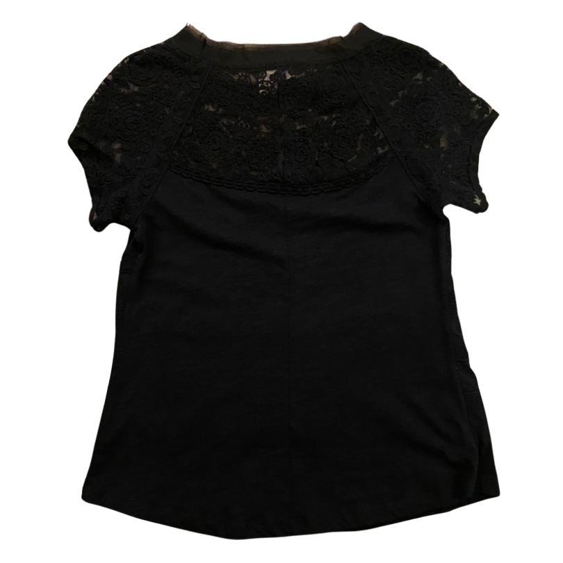 Black Floral Lace Striped Shirt (XS)