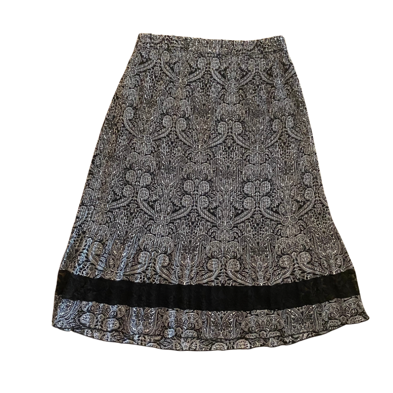 Vintage Black & White Pleated Paisley Midi Skirt (M-L)