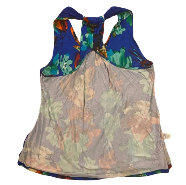90’s/Y2K Royal Blue/Multi Watercolor Racerback Floral Top (Large)