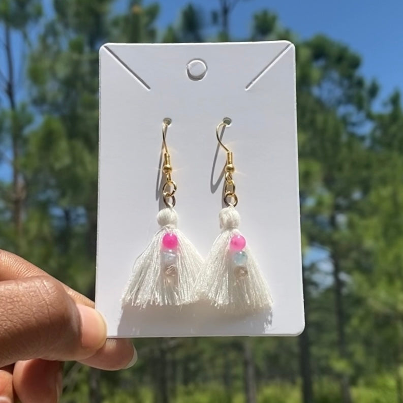 Upcycled Cotton Tassel Earrings • Trans Pride Colorway!
