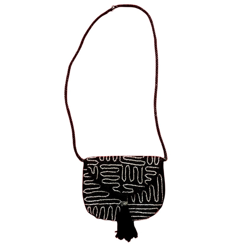 Vintage Black/Silver Micro-beaded Evening Crossbody Bag