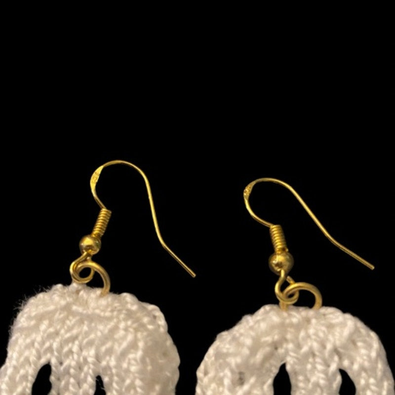 White Minimalist Ghost Handknit Cotton Earrings