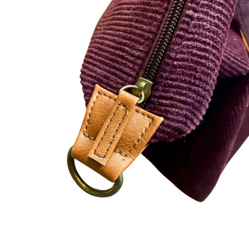 Large Maroon Corduroy Tan Faux Leather Weekender Bag with Adjustable Shoulder Strap