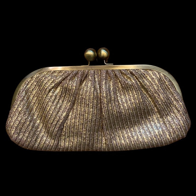 Large Vintage Knit Metallic Gold Clutch with Bronze Toned Chain Strap