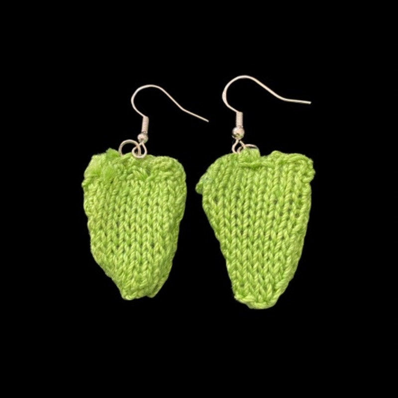 Brat Green Aliens Handknit Cotton Earrings