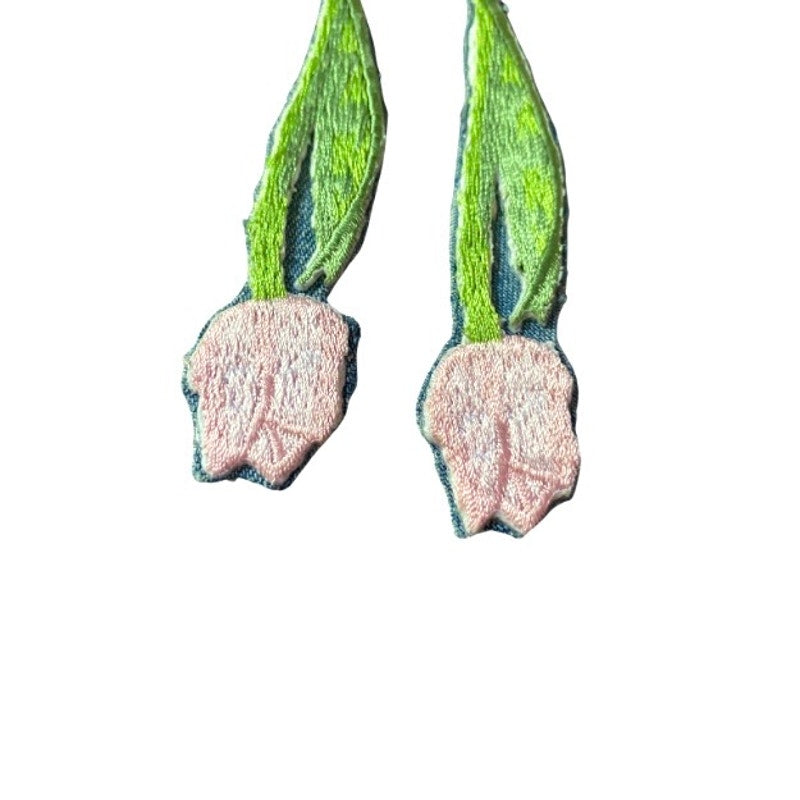 Upcycled Vintage Yellow Tulip Embroidered Patch + Denim Earrings (Upside Down)
