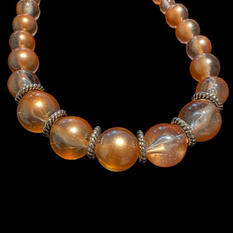 NWT Shimmery Peachy Pink Big Bubble Beaded Necklace and Earring Set