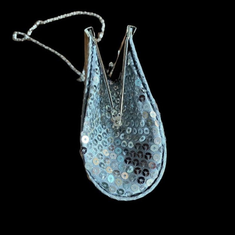 Y2K Silver Disco Sequined Clutch/ Frame Bag with Silver Chain Strap