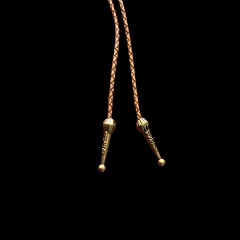 Abstract Cream/Grey/Dark Purple Triangle Camel Brown Leather Cord Bolo Tie