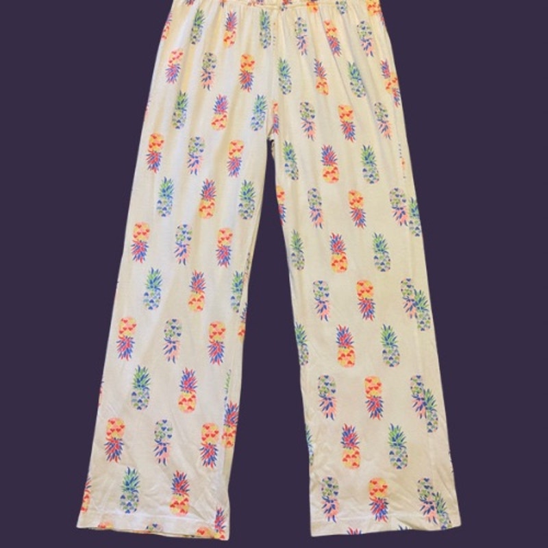 Y2K White/Multicolor Pineapple Print Sleeveless Jumpsuit Pajamas (M)