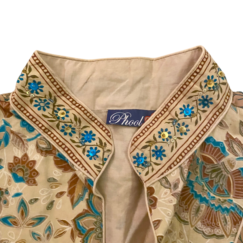 90’s Beige/ Taupe/Blue Floral Sequin Embellished Jacket (L)